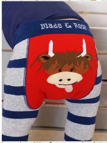 Navy  Highland Cow Leggings Blade & Rose