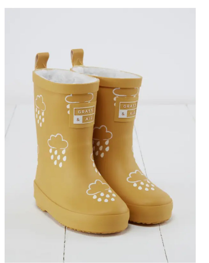 Ochre Colour-Changing Kids Wellies Grass & Air