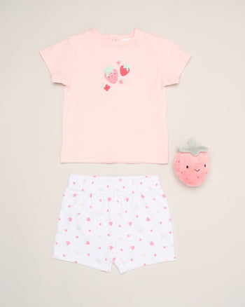 Strawberry T-Shirt, Shorts & Plush Set Rock-a-Bye Baby