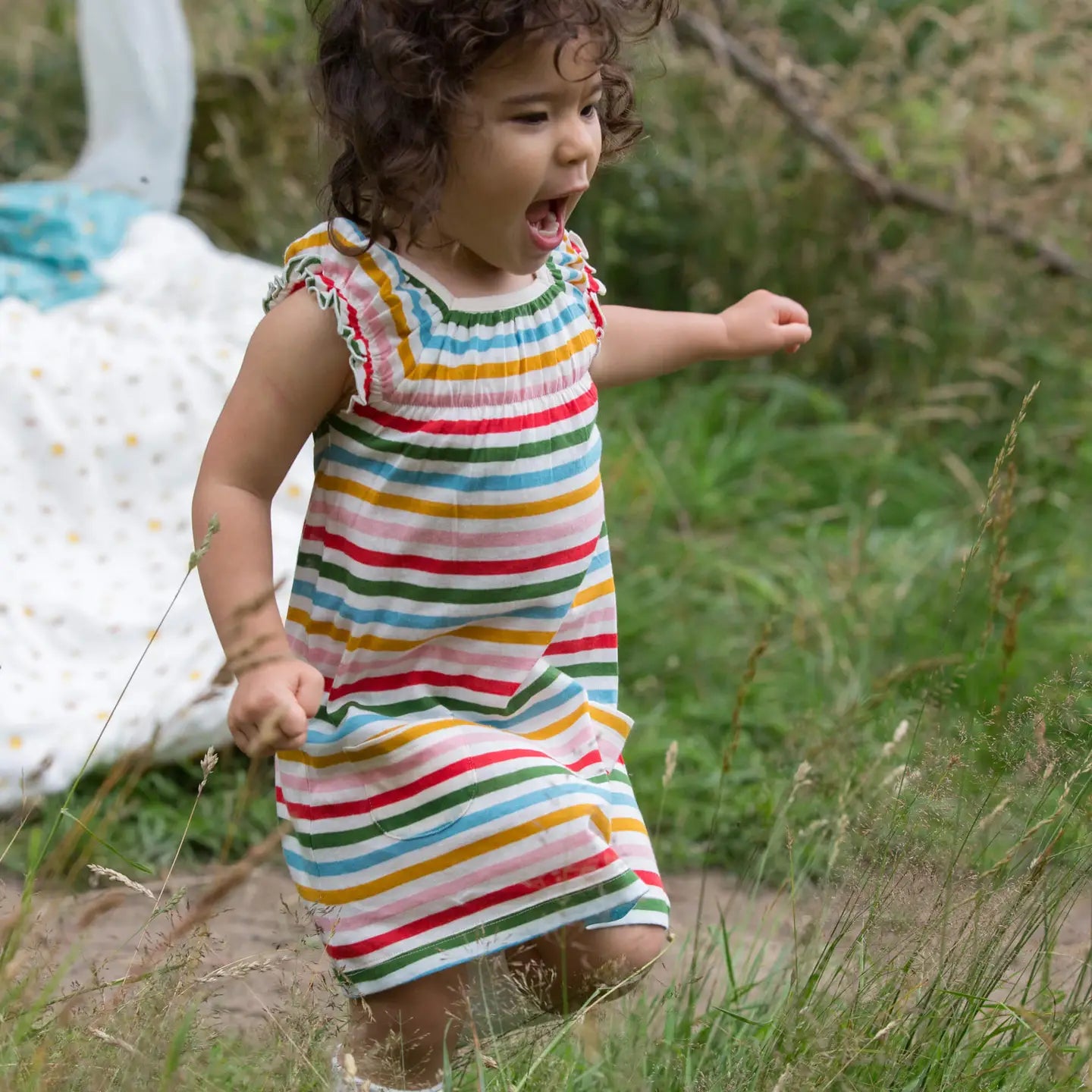 Rainbow Striped Pocket Play Dress Little Green Radicals