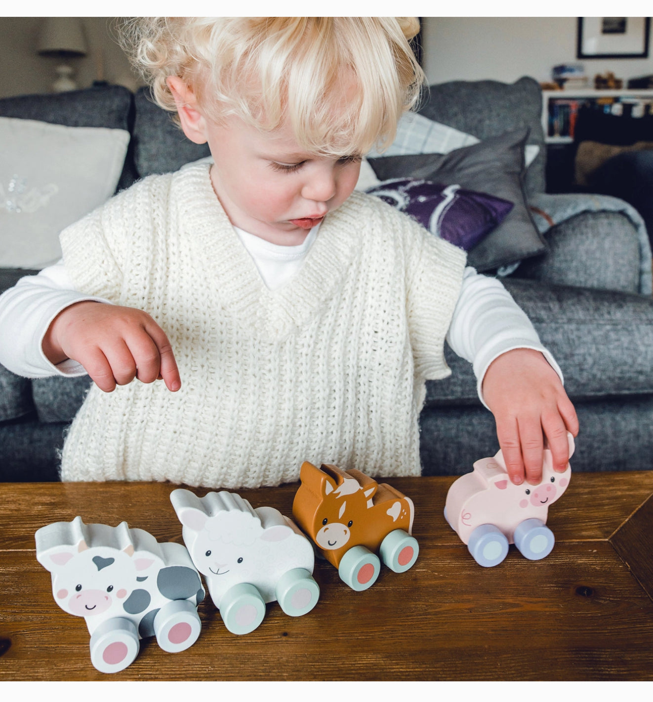 Cow First Push Wooden Toy Orange Tree