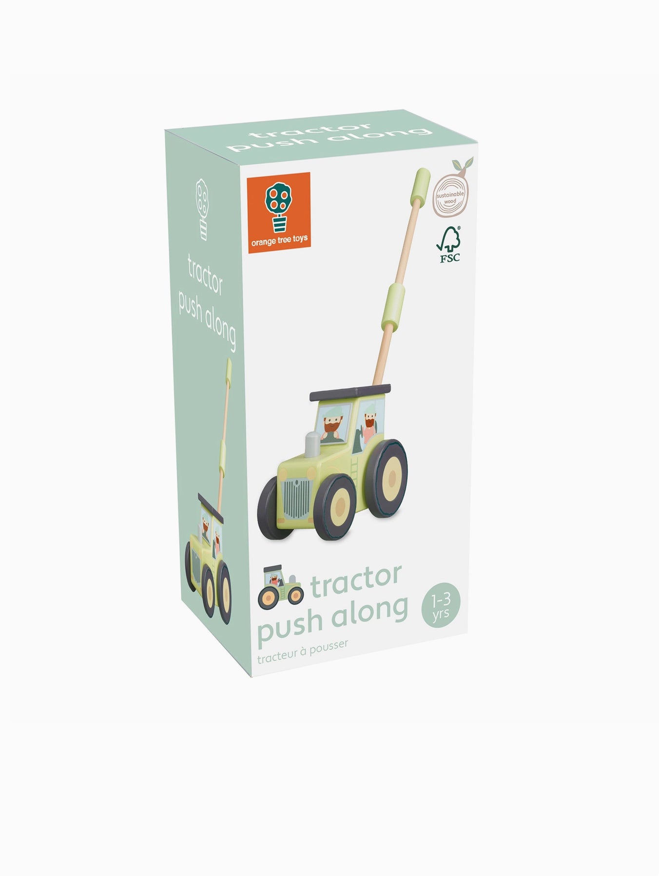 Tractor Boxed Push Along Wooden Toy Orange Tree