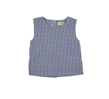 Pigeon Organics Seersucker Check Top  - Dusty Blue