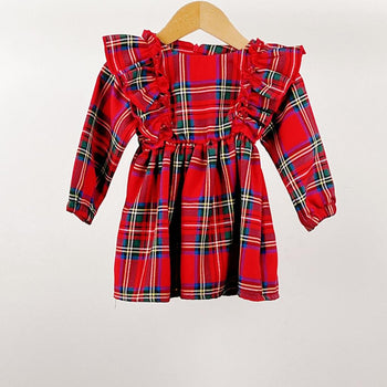 Frill Tartan Traditional Red Dress