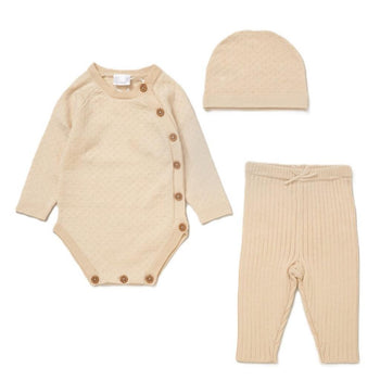 Traditional Beige All Cotton Knitted Set Rock-a-Bye Baby