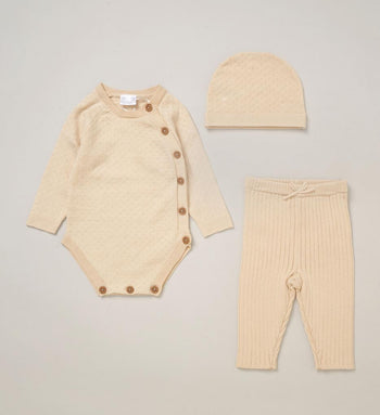 Traditional Beige All Cotton Knitted Set Rock-a-Bye Baby