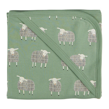Pigeon Organics sheep Print basil Hooded Blanket