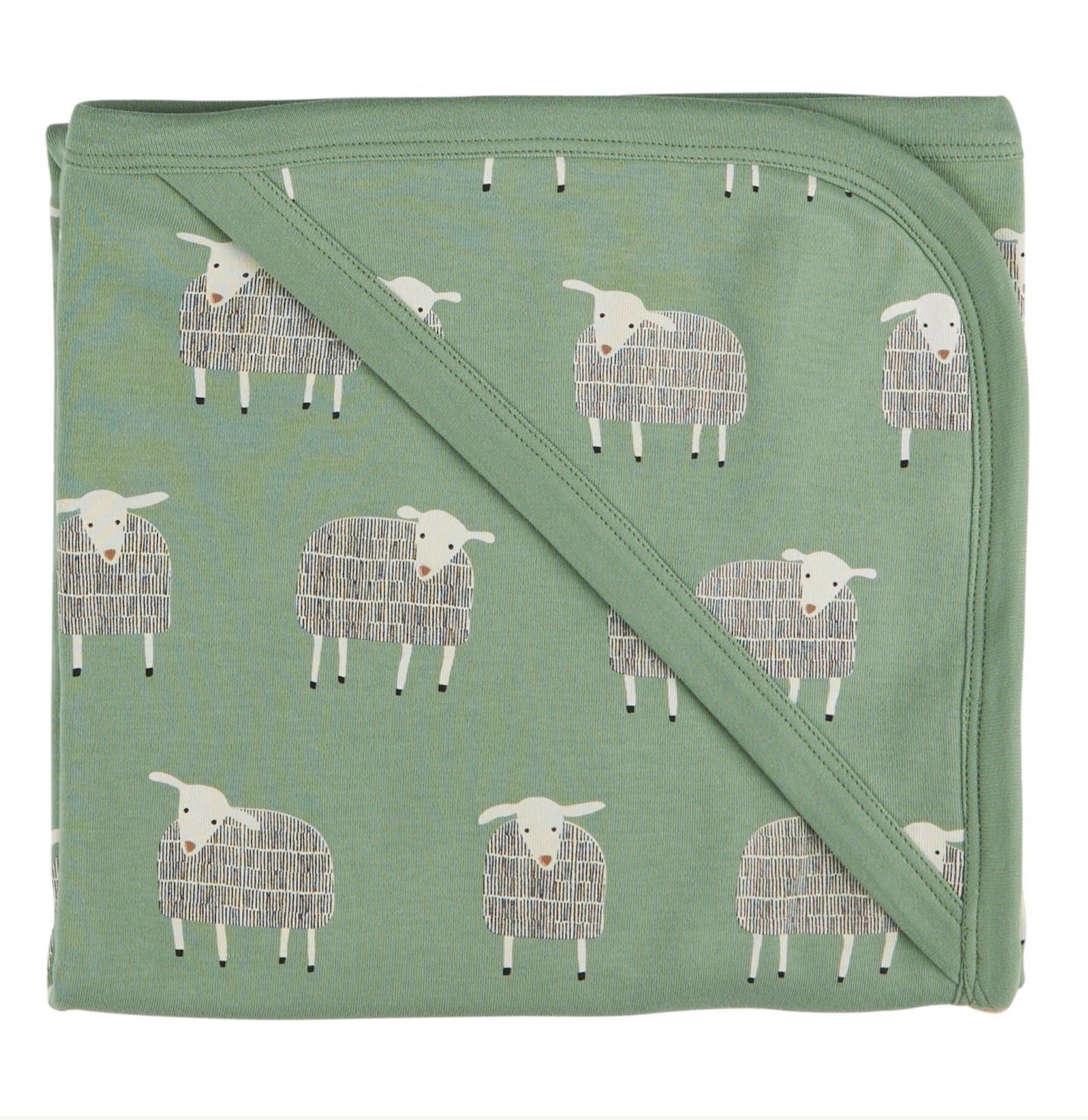 Pigeon Organics sheep Print basil Hooded Blanket