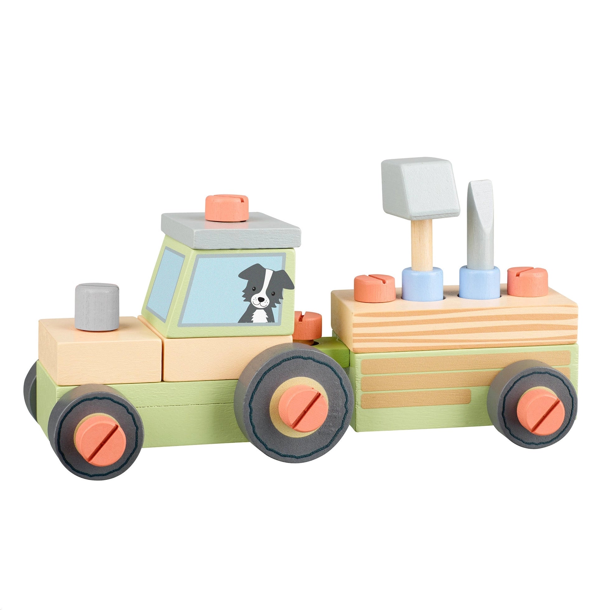 Buildable Wooden Tractor Toy Orange Tree