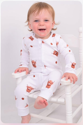 BabyMac Highland Cow Print Organic Cotton Sleepsuit