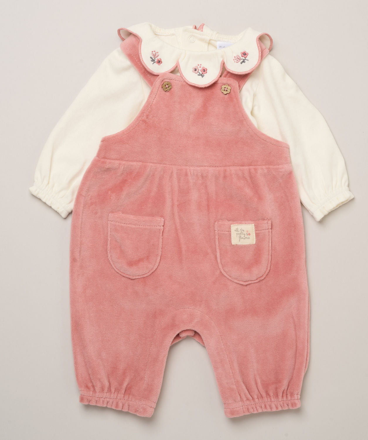 Scallop Body Top & Velour Dungaree Set Rock-a-Bye Baby