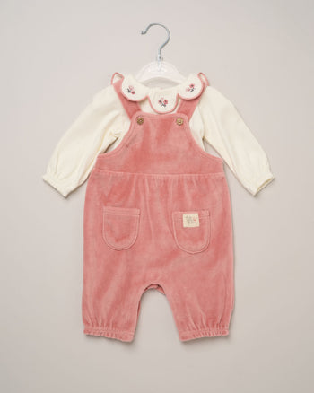 Scallop Body Top & Velour Dungaree Set Rock-a-Bye Baby