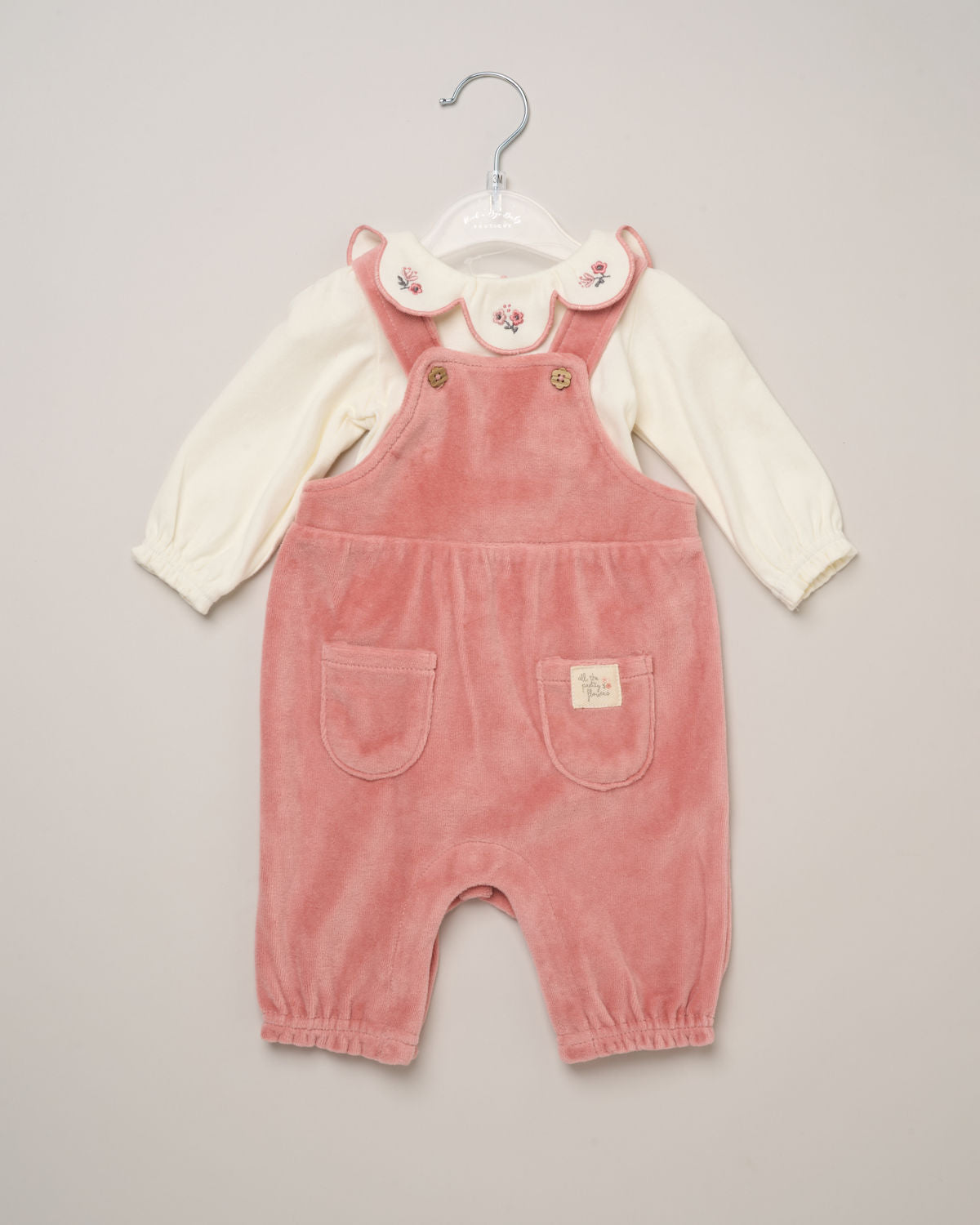 Scallop Body Top & Velour Dungaree Set Rock-a-Bye Baby