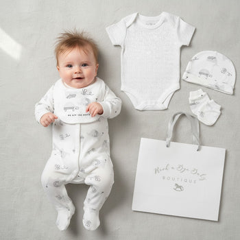 White & Grey 5 piece Gift Set Rock-A-Bye Baby Boutique