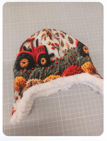 Freckles & Daisies Red Tractor Print Trapper Hat