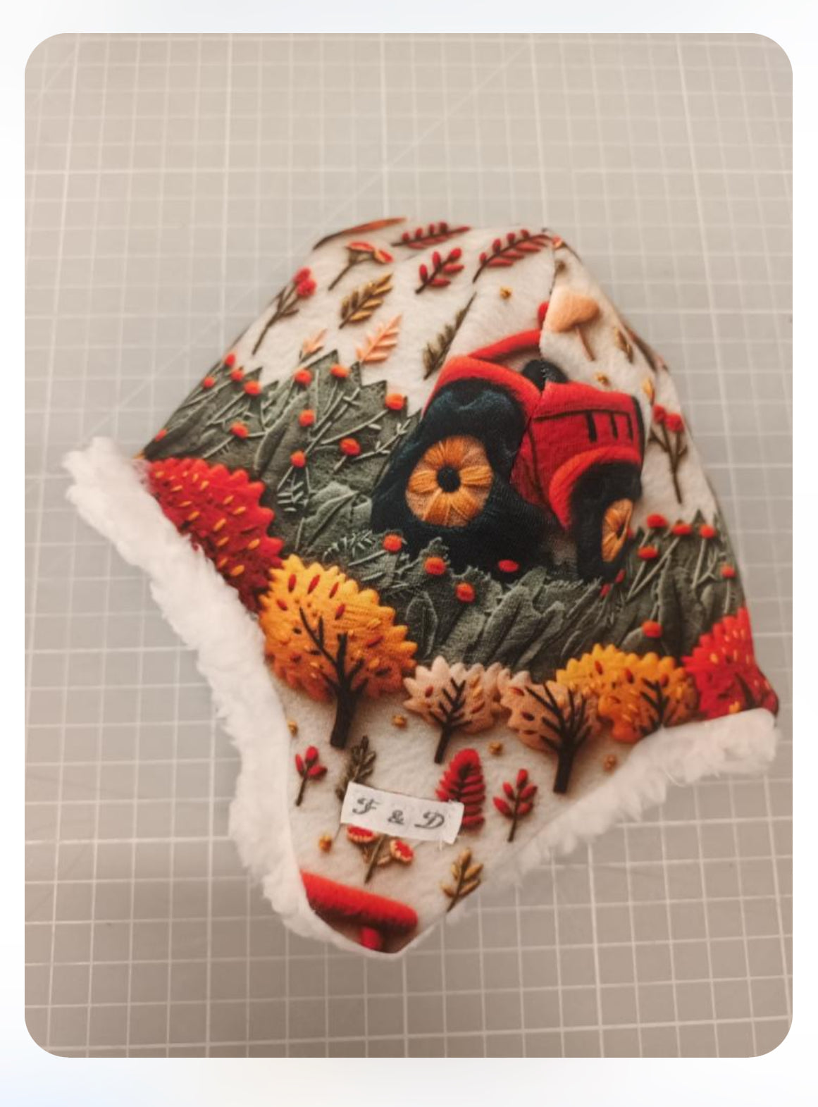 Freckles & Daisies Red Tractor Print Trapper Hat