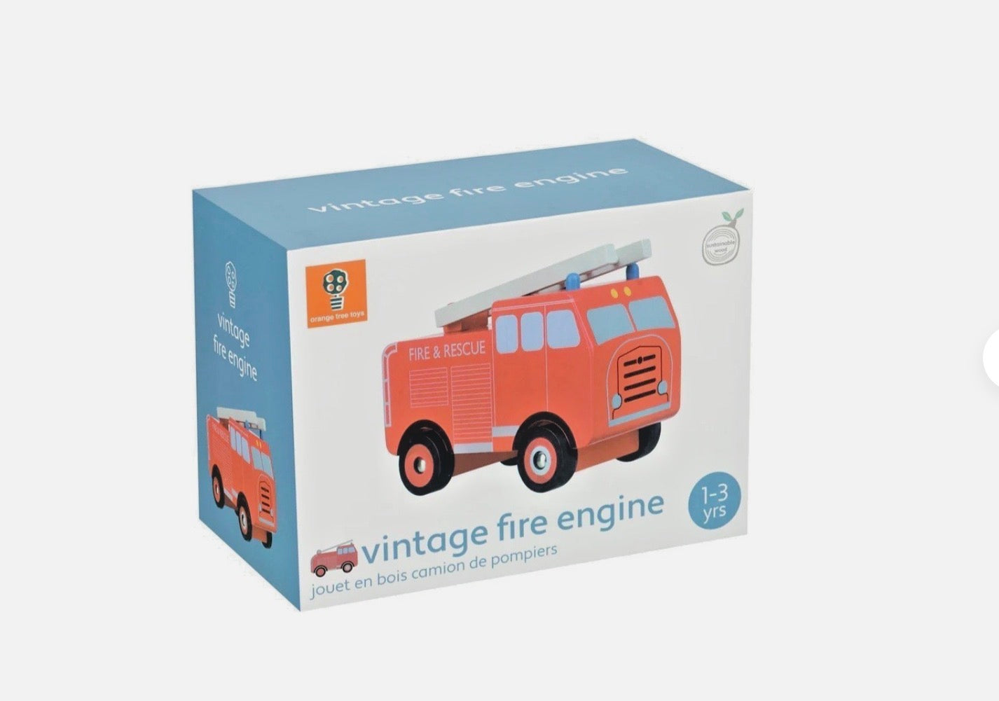Vintage Style Fire Engine  Wooden Toy Orange Tree