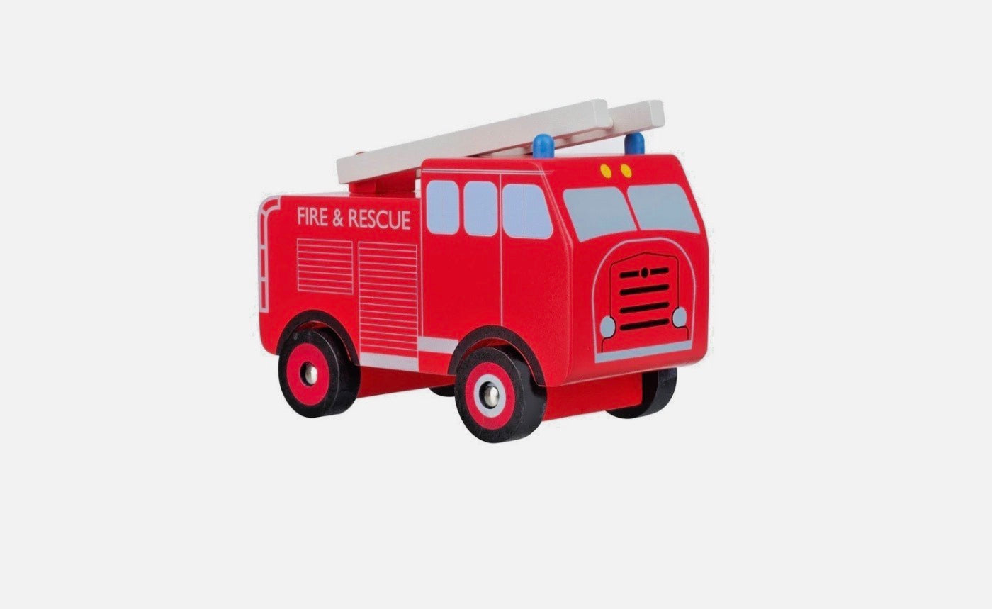 Vintage Style Fire Engine  Wooden Toy Orange Tree