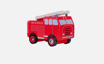 Vintage Style Fire Engine  Wooden Toy Orange Tree