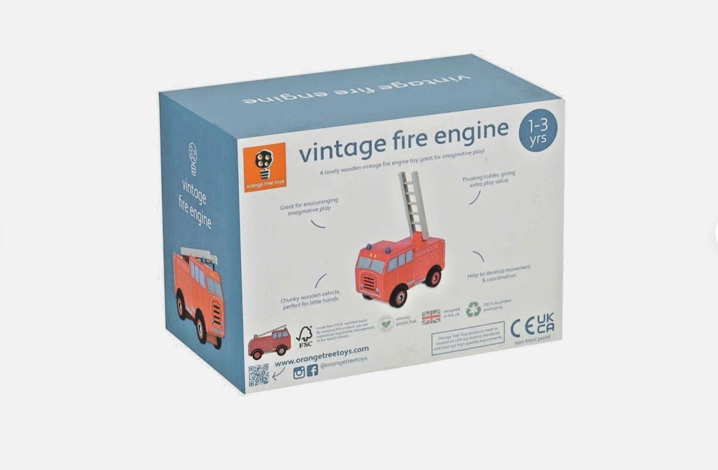 Vintage Style Fire Engine  Wooden Toy Orange Tree