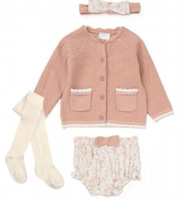 Dusty Rose Knitted & Woven Floral Set Rock-a-Bye Baby