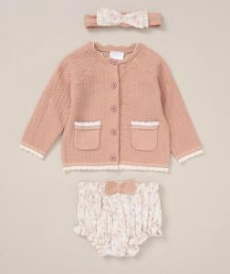 Dusty Rose Knitted & Woven Floral Set Rock-a-Bye Baby