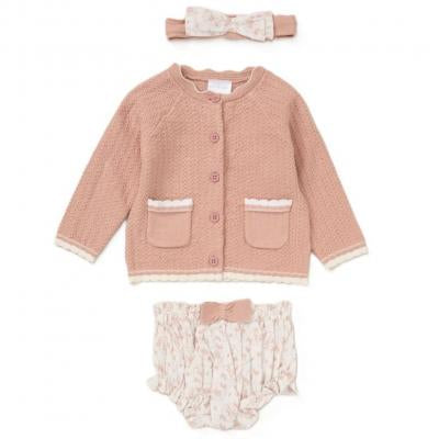 Dusty Rose Knitted & Woven Floral Set Rock-a-Bye Baby