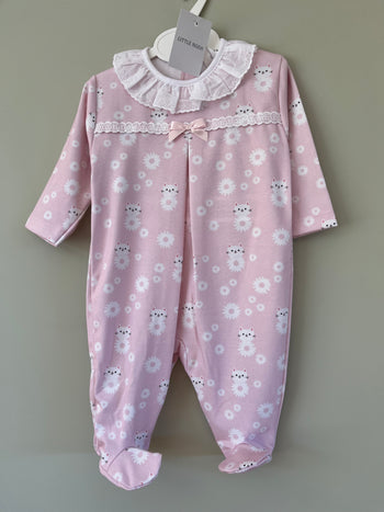 Baby Pink & White Cat in Daisies All In One Babygrow Little Nosh