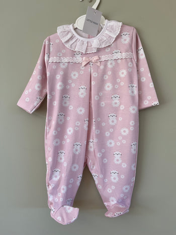 Baby Pink & White Cat in Daisies All In One Babygrow Little Nosh