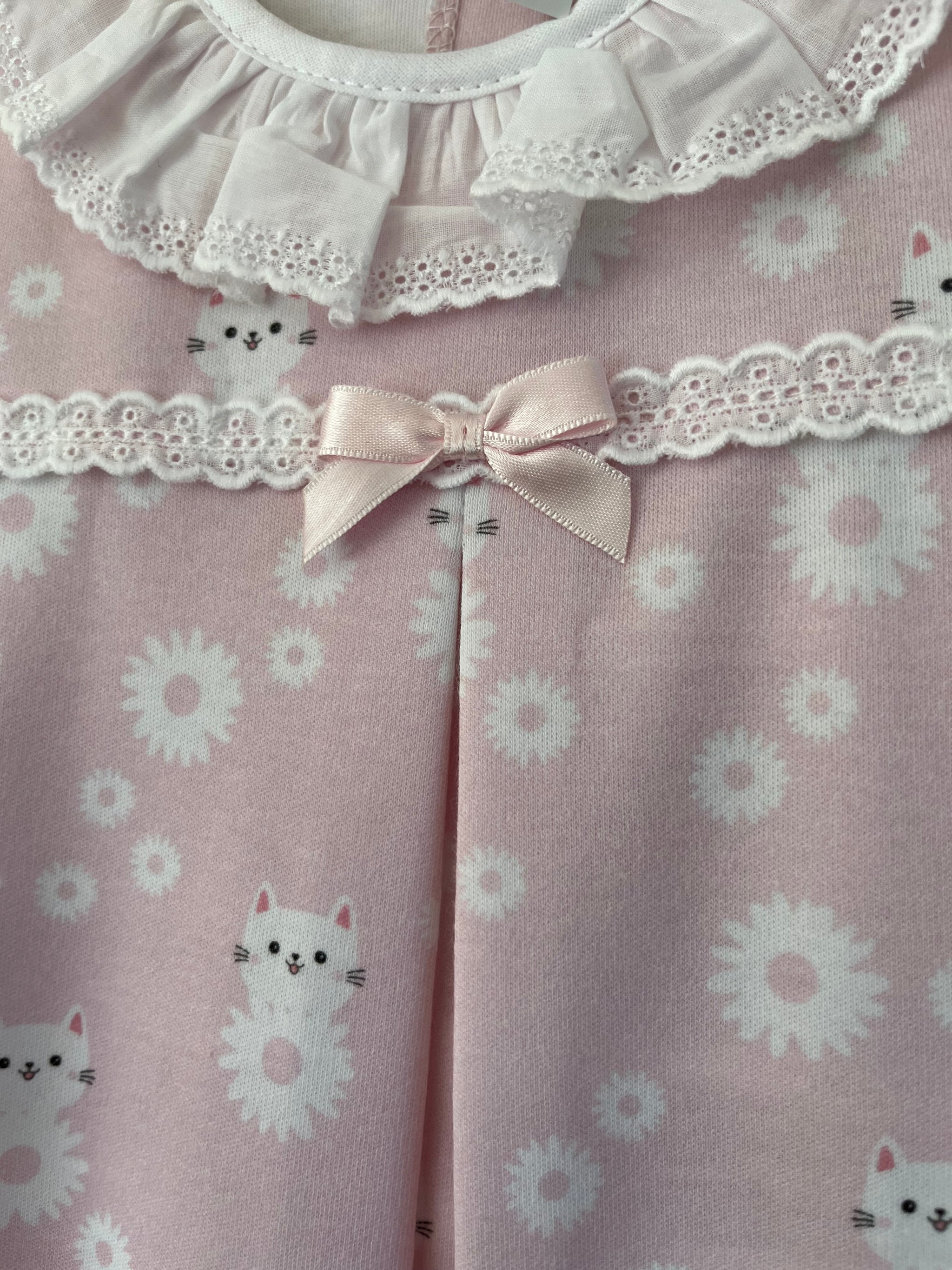 Baby Pink & White Cat in Daisies All In One Babygrow Little Nosh