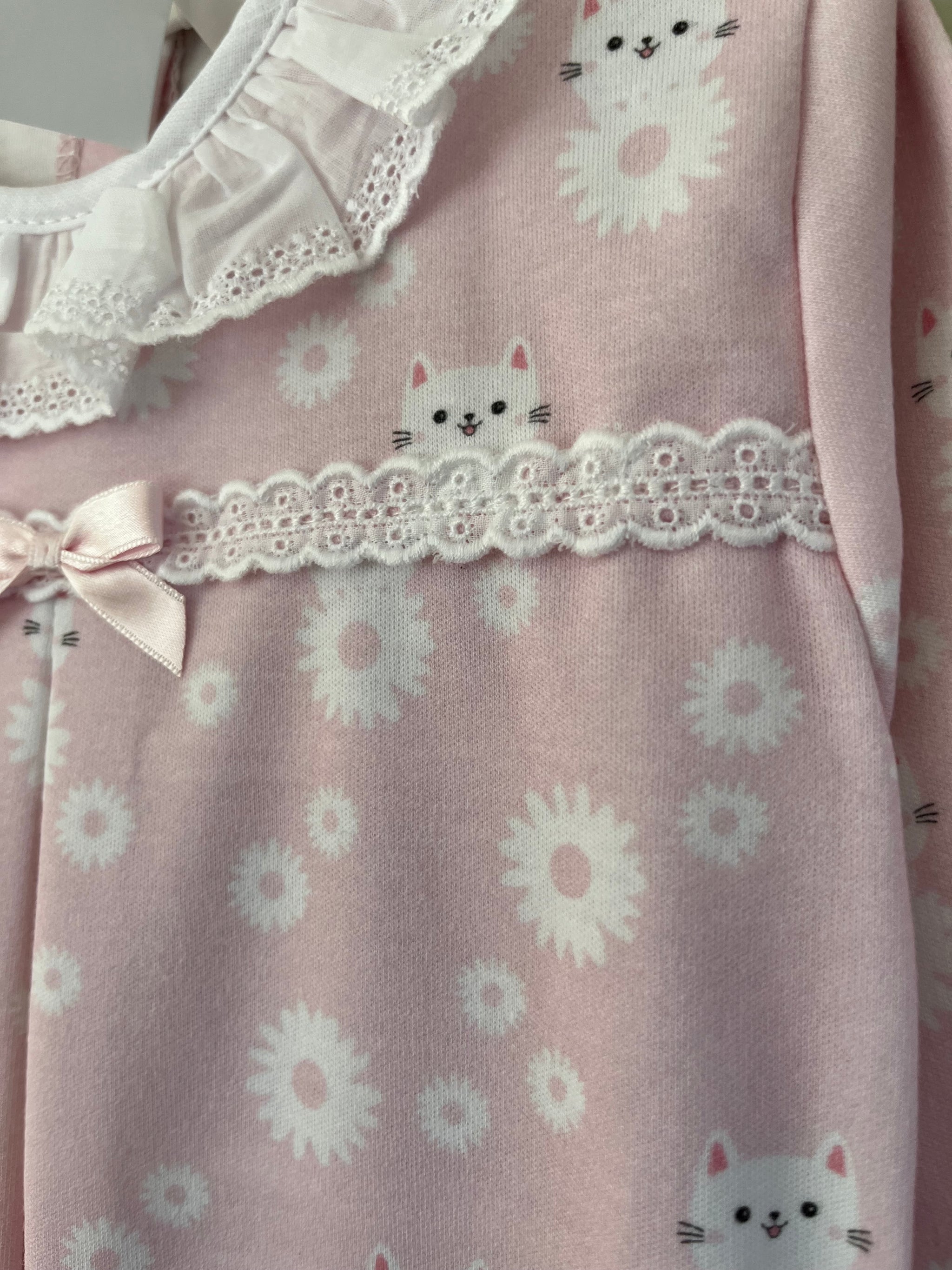 Baby Pink & White Cat in Daisies All In One Babygrow Little Nosh