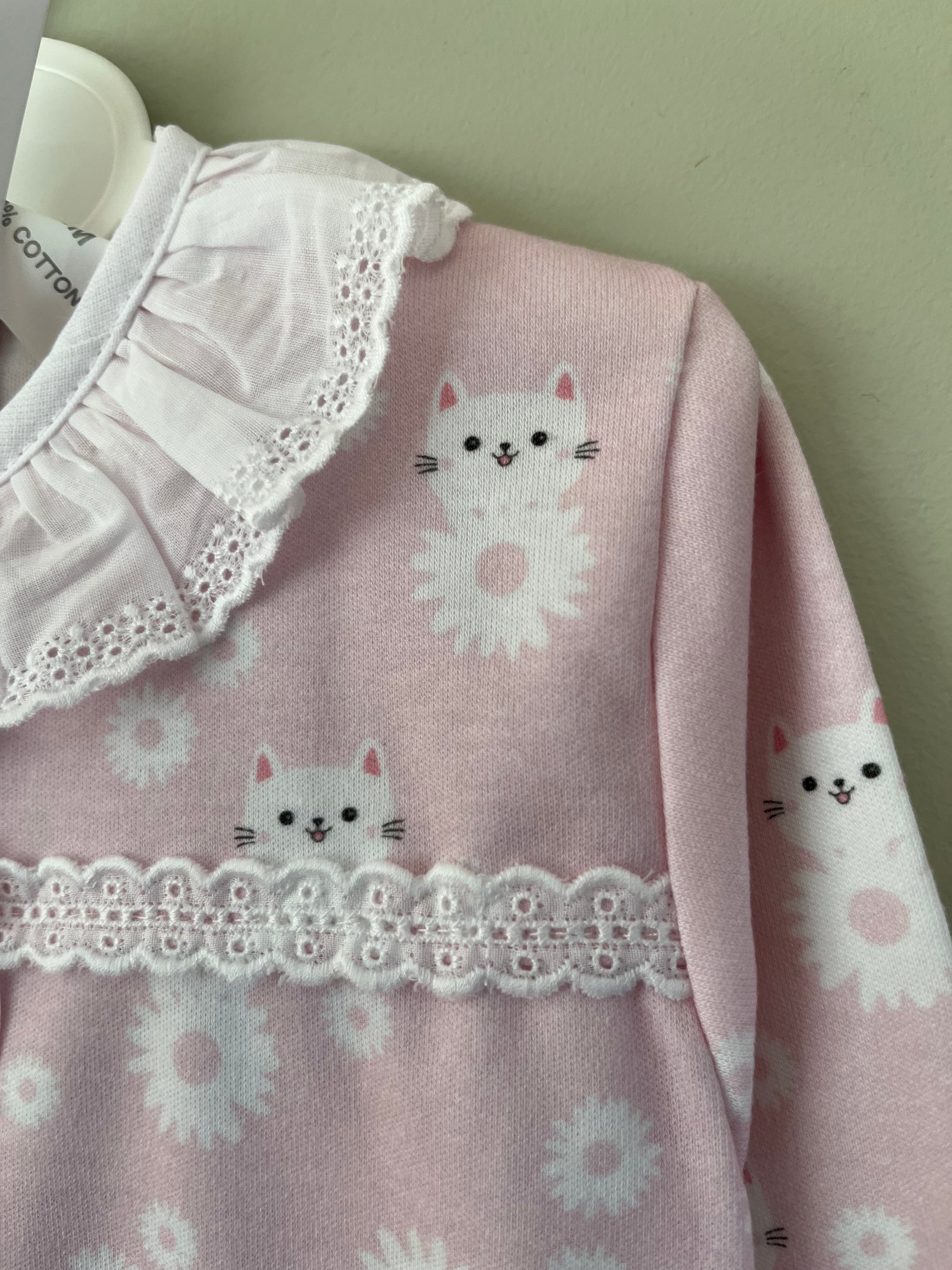 Baby Pink & White Cat in Daisies All In One Babygrow Little Nosh