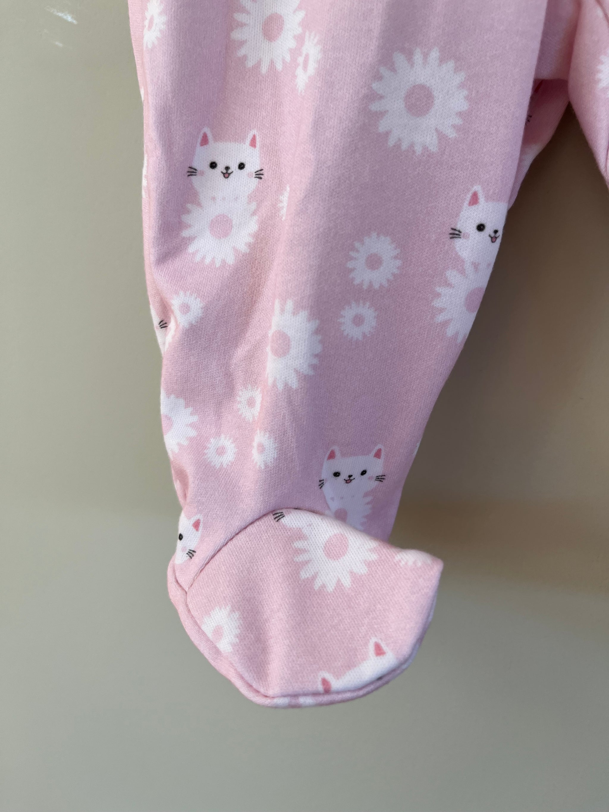Baby Pink & White Cat in Daisies All In One Babygrow Little Nosh
