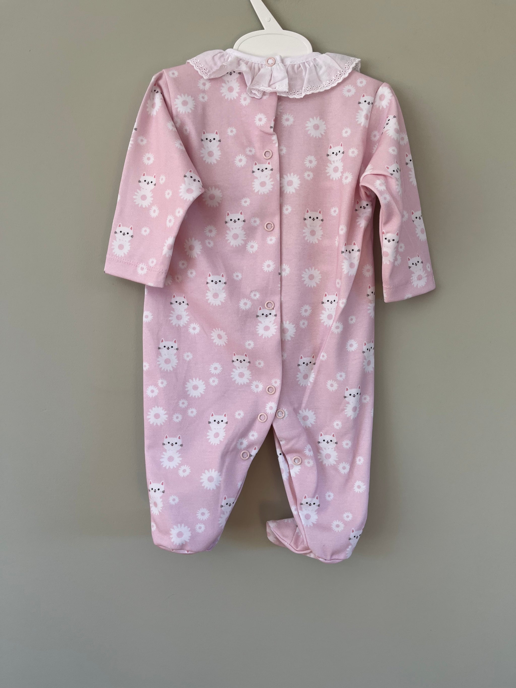 Baby Pink & White Cat in Daisies All In One Babygrow Little Nosh