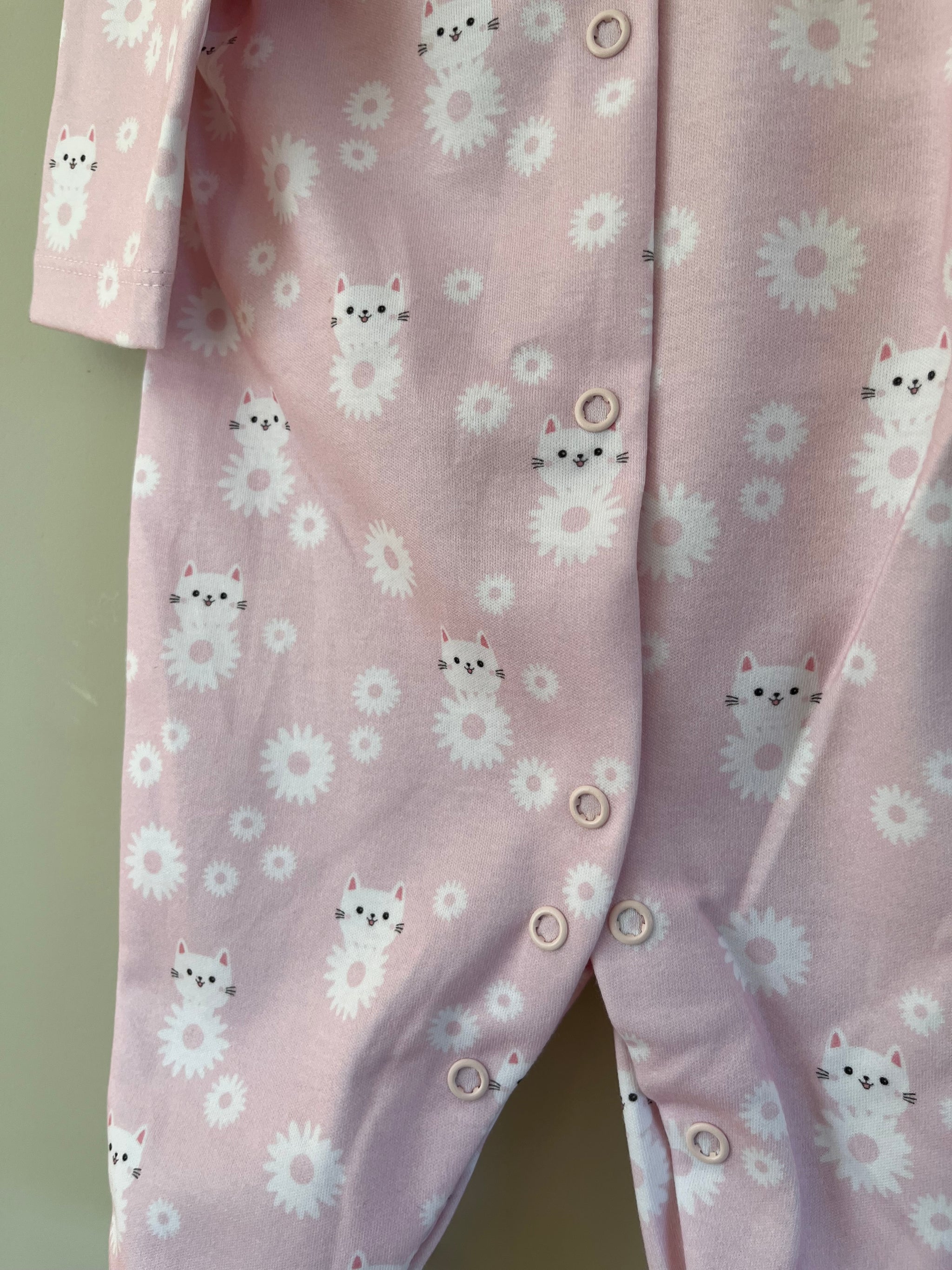 Baby Pink & White Cat in Daisies All In One Babygrow Little Nosh