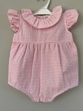 SALE Pink & White Gingham Romper Outfit Traditional Little Nosh