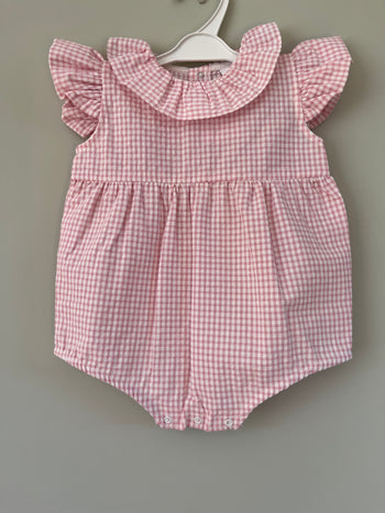 SALE Pink & White Gingham Romper Outfit Traditional Little Nosh