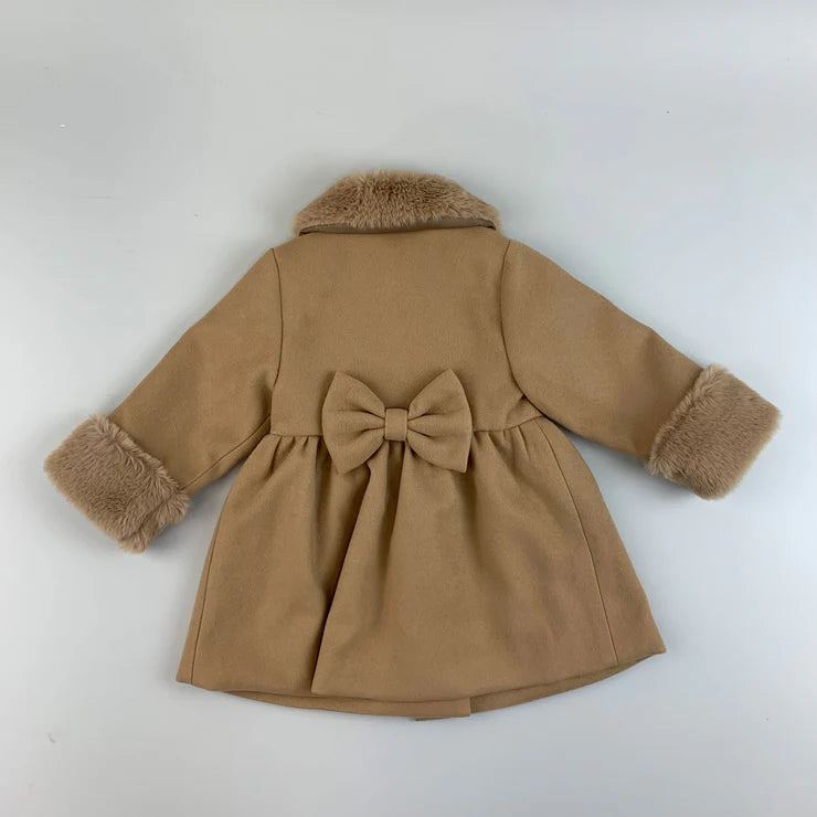 Beige Classic Winter Coat Faux Fur Trim Little Nosh