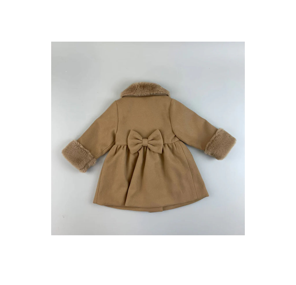 Beige Classic Winter Coat Faux Fur Trim Little Nosh