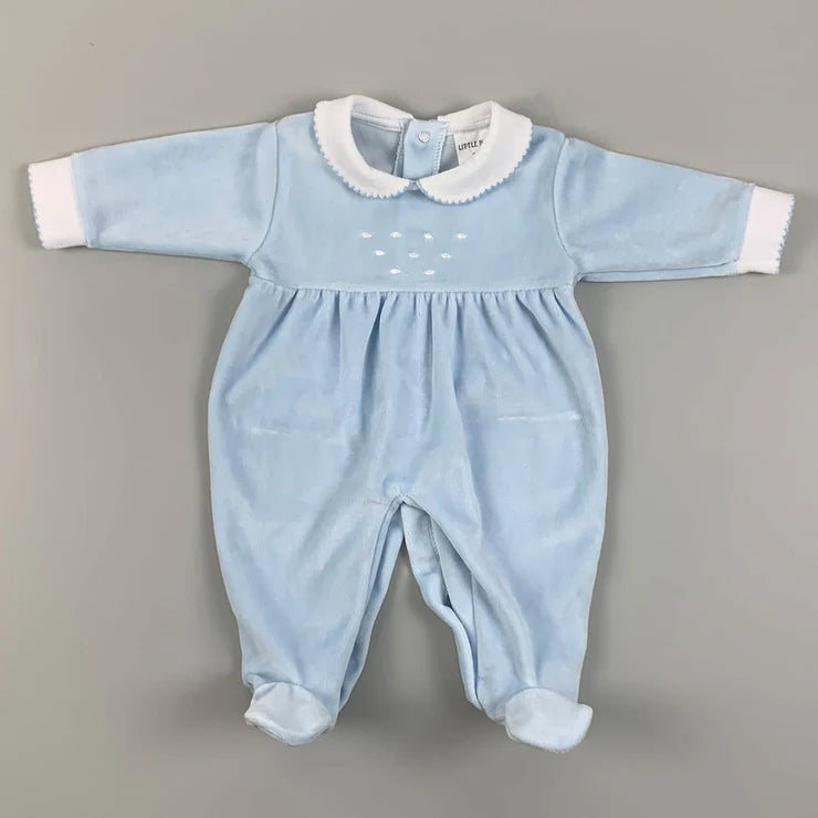 Baby Sleepsuit All In One Babygrow Blue Velour Little Nosh