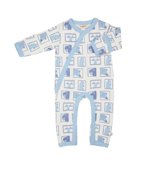 Pigeon Organics Portraits on White Print Kimono Romper