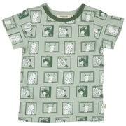 Pigeon Organics Portraits on Green Print Short sleeve T-Shirt