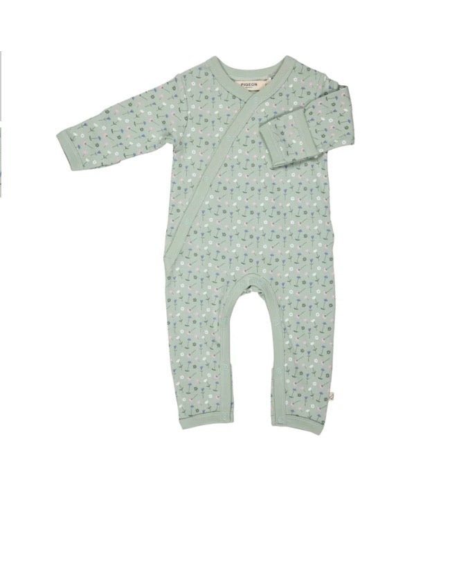 Pigeon Organics Green Flower Print Kimono Romper