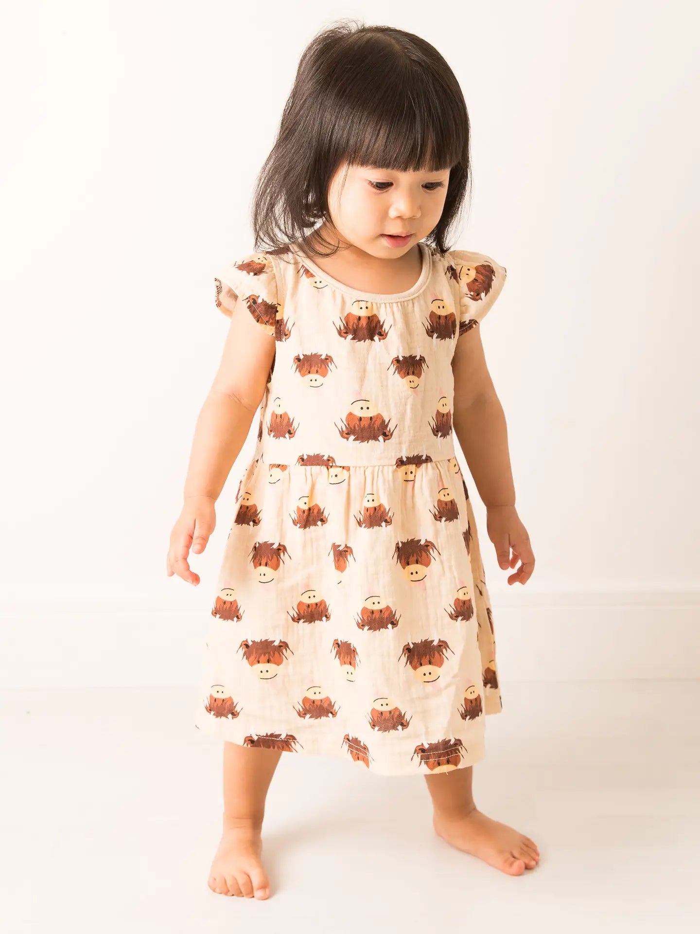Neutral Highland Cow Muslin Dress Blade & Rose