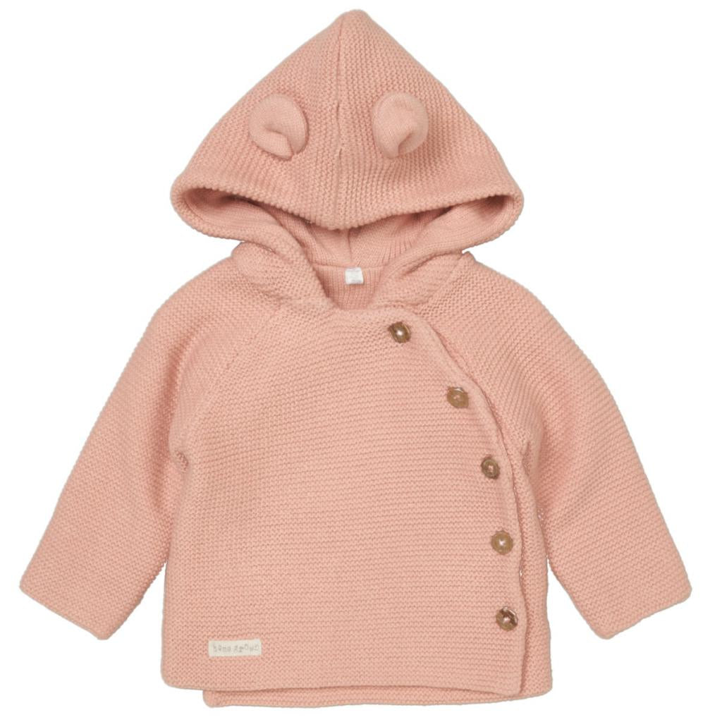 Cotton Double Knit Hooded Cardigan in Dusky Pink