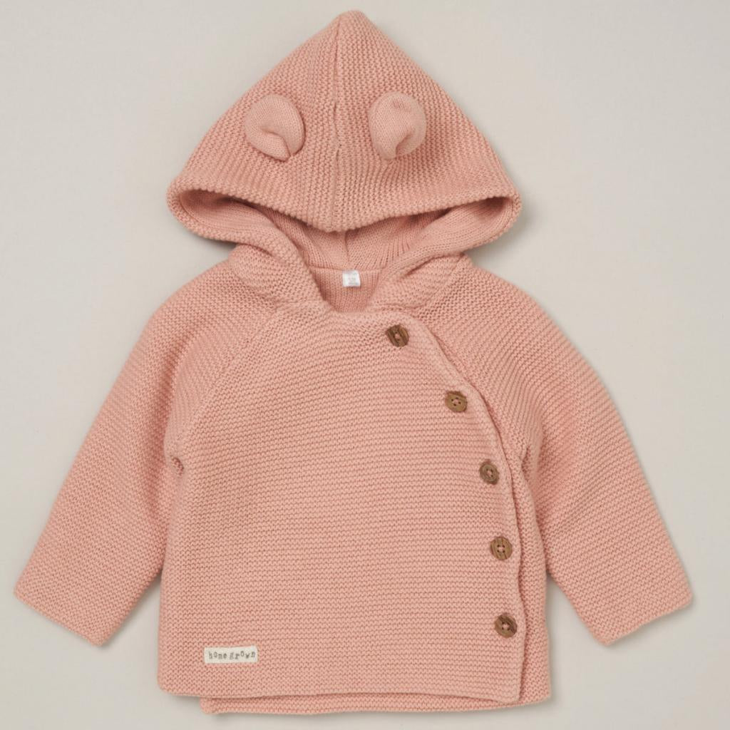 Cotton Double Knit Hooded Cardigan in Dusky Pink