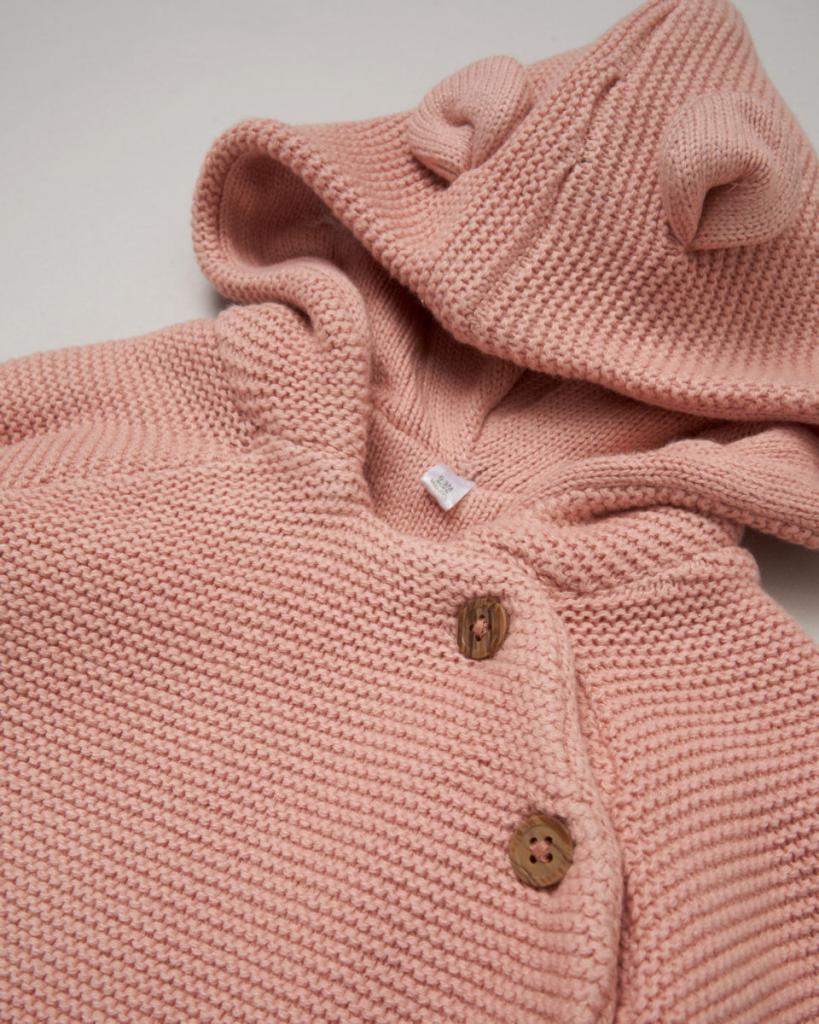 Cotton Double Knit Hooded Cardigan in Dusky Pink