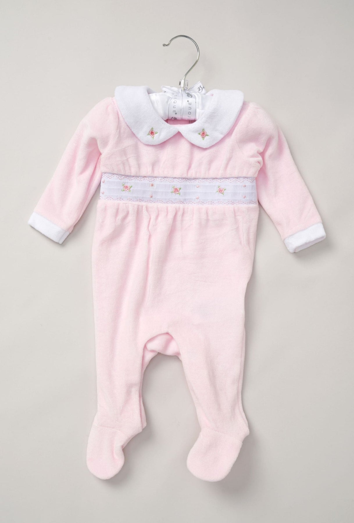 Rock-a-Bye Baby Pink Velour Sleepsuit