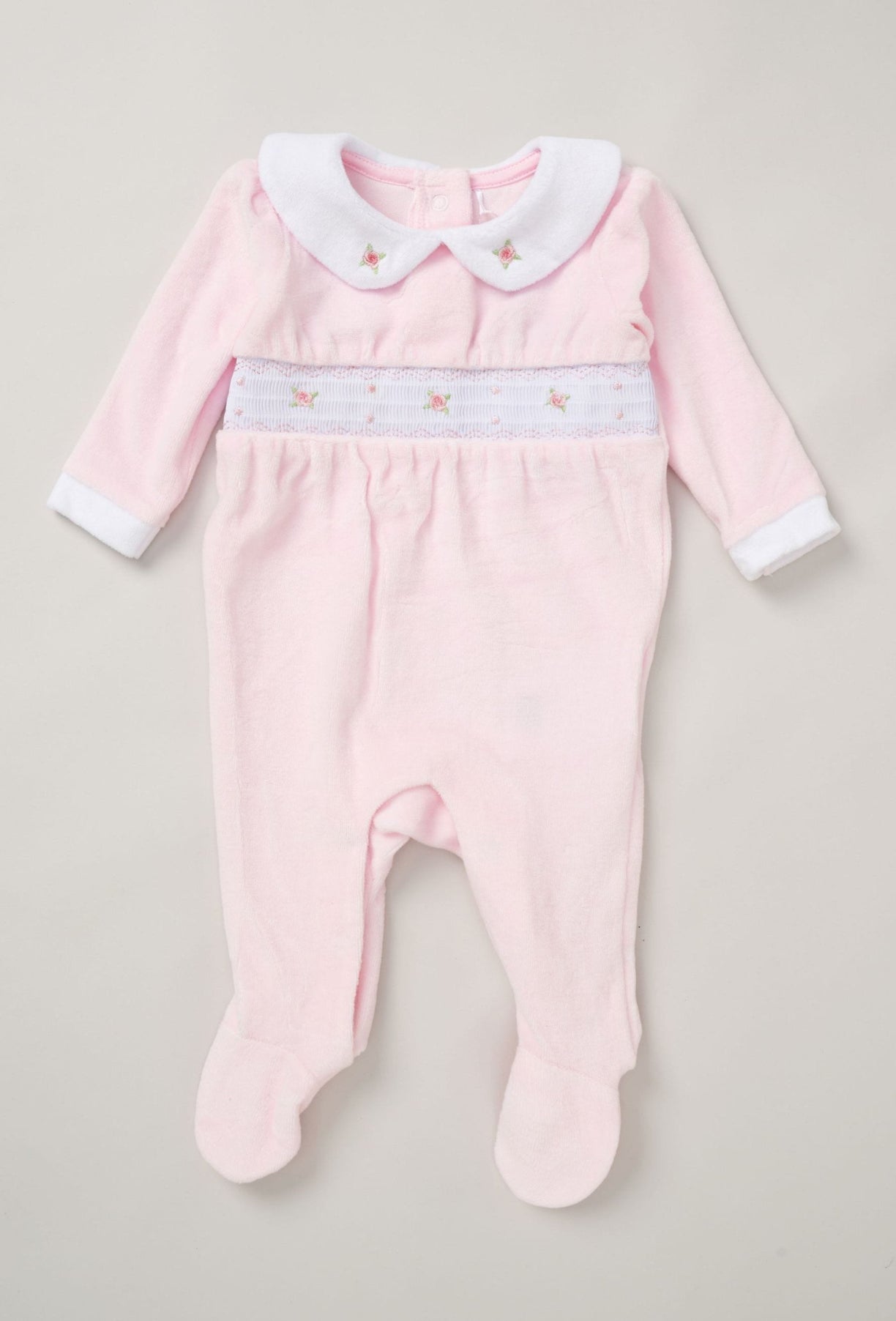 Rock-a-Bye Baby Pink Velour Sleepsuit