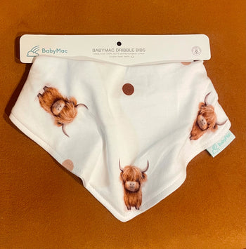 BabyMac Highland Cow Print Dribble Bib Organic Cotton
